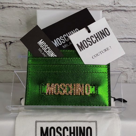 'MOSCHINO' LEATHER 'CASINO KRYSTAL' RAISED BLING LOGO FRONT FOILED CARD CASE - Picture 2 of 16